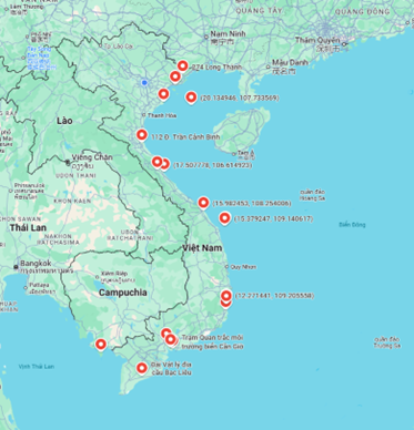 Hệ thống các Trạm/điểm Trạm đánh giá ăn mòn và suy giảm tính chất vật liệu được khai thác bởi Viện Kỹ thuật nhiệt đới trong năm 2024.